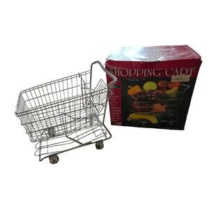 Vintage Miniature Shopping Cart Metal Grocery Buggy Chrome Retro 11x11.5x7.5